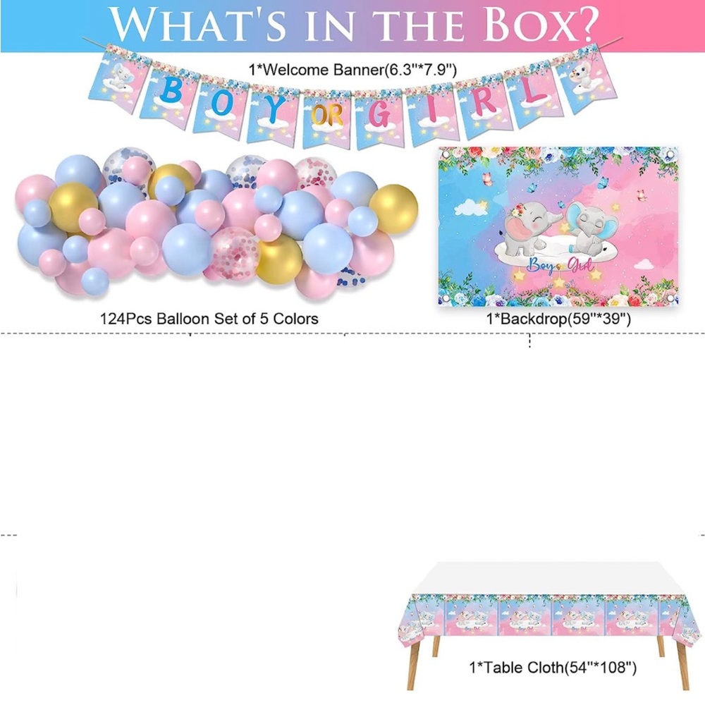 Gender Reveal Party Supplies or Baby Shower Decorations in baby elephant theme